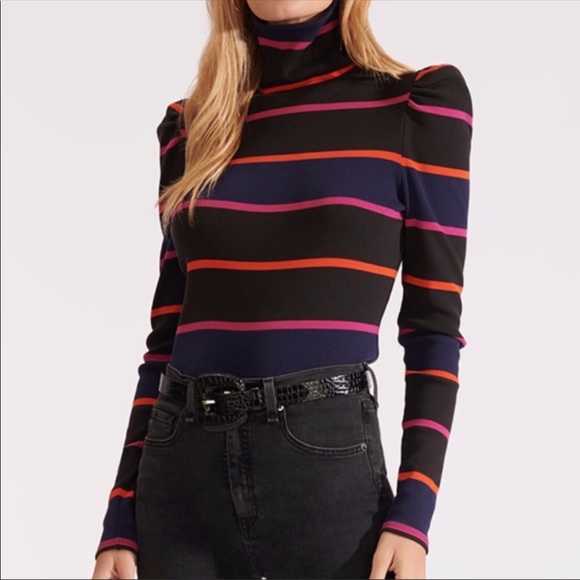 Veronica Beard Tops - VERONICA BEARD Cedar Plank Poof sleeve shoulder striped turtleneck Pink Black XL